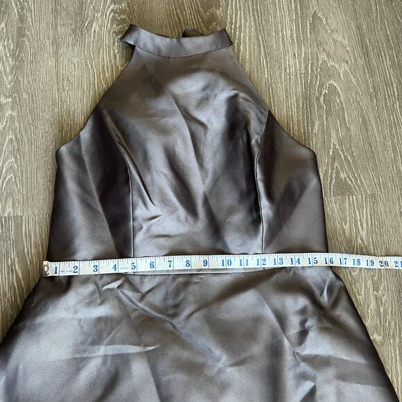 Alfred Sung Dress Size 14 Satin Twill Halter Neck Gown Caviar Gray D772 - Picture 10 of 15